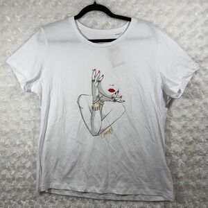 Guess Los Angeles Arizza EZ Crew White Graphic Tee Shirt Embellished XL NEW